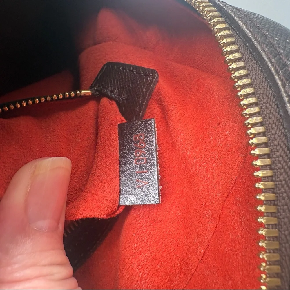 Louis Vuitton Damier Ebene Tatiana Handbag Brown Canvas Red Interior